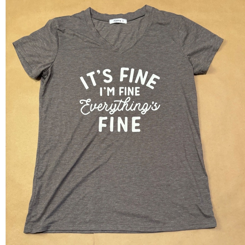 Kikiberry Gray‎ Graphic V-Neck T-Shirt Women Large